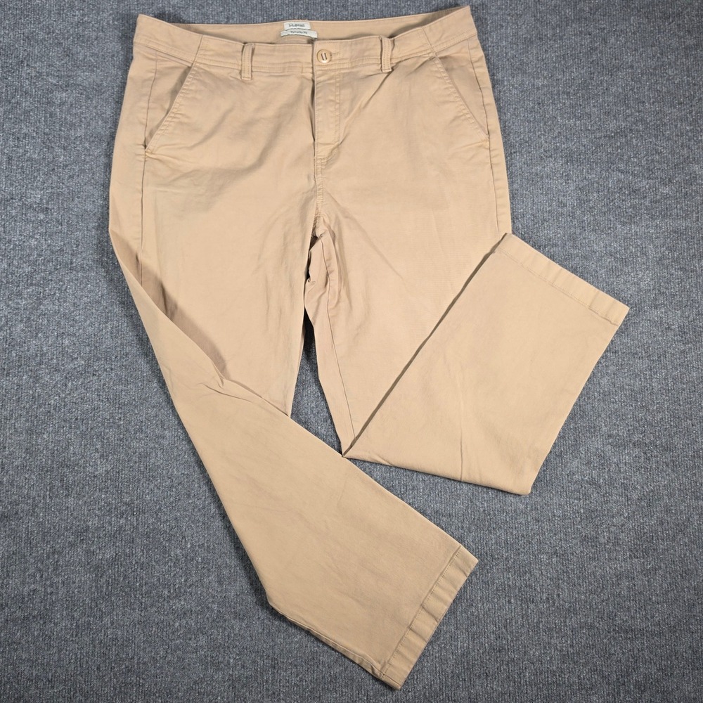 LL Bean Favorite Fit Khaki Chino Pants Womens 16 PET Tan Organic Cotton 510150